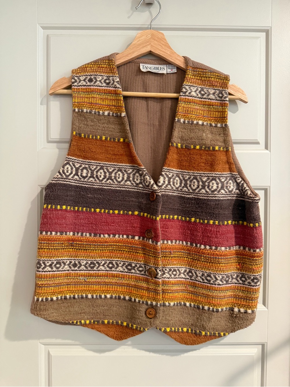 TANGIBLES Vintage Striped Cotton Button Vest in Earth Tones Medium